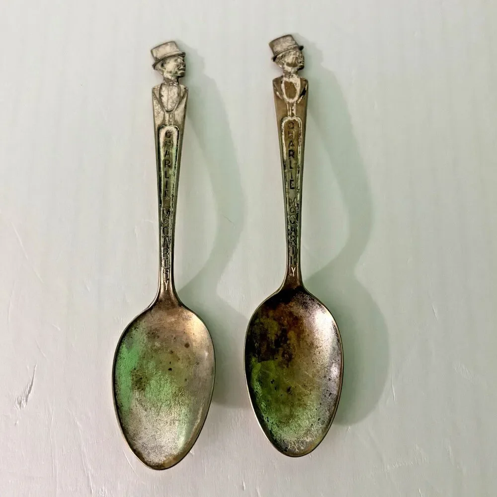 Charlie McCarthy Spoons Silver Plated Set 2 Dutchess Collectible Vintage